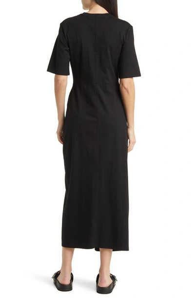 Shop Frame Ruched Organic Cotton Maxi Dress In Black