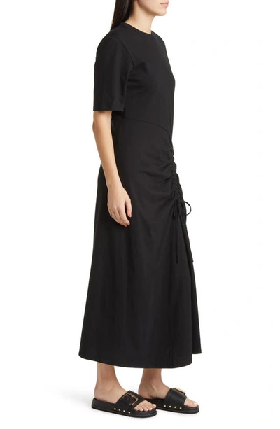 Shop Frame Ruched Organic Cotton Maxi Dress In Black