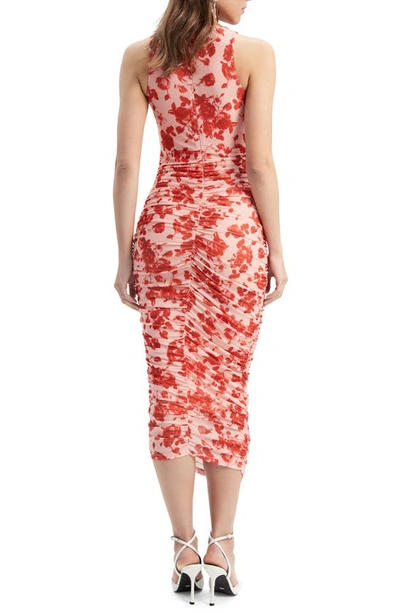 Shop Bardot Felicia Floral Ruched Mesh Midi Dress In Red Floral