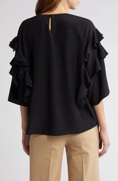 Shop Frame Ruffle Sleeve Silk Top In Black