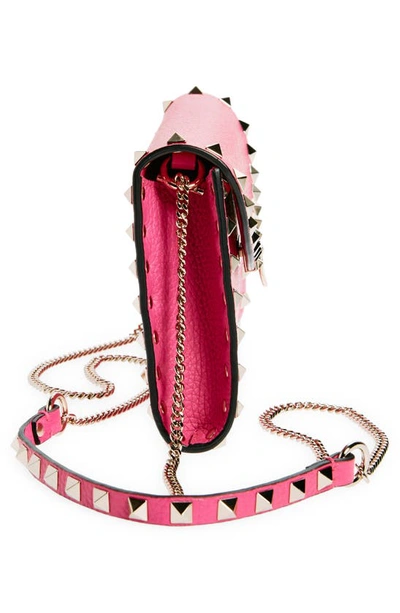 Shop Valentino Rockstud Flap Leather Wallet On A Chain In Pink