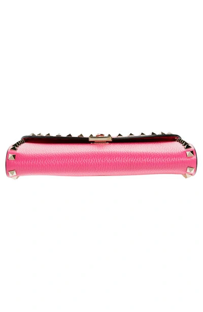 Shop Valentino Rockstud Flap Leather Wallet On A Chain In Pink