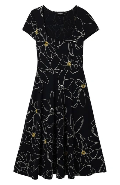 Desigual Margaritis Floral Stretch Cotton T-shirt Dress In Black