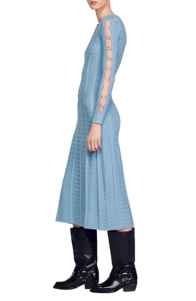 Shop Sandro Saje Metallic Long Sleeve Midi Dress In Sky Blue