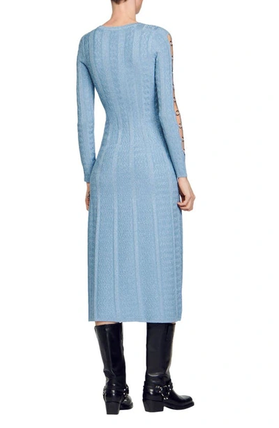 Shop Sandro Saje Metallic Long Sleeve Midi Dress In Sky Blue
