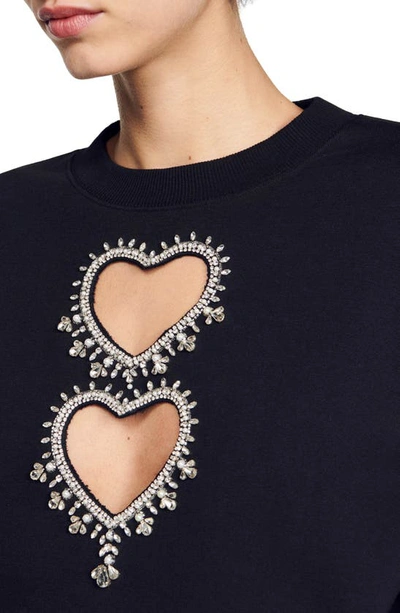 Shop Sandro Love Heart Embellished Sweater In Black