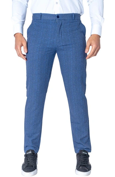 Shop Maceoo Windowpane Check Stretch Slim Fit Pants In Blue