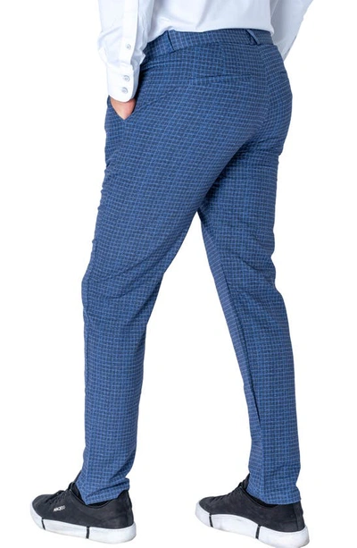 Shop Maceoo Windowpane Check Stretch Slim Fit Pants In Blue