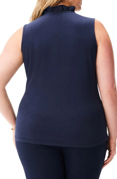 Nic + Zoe Ruffle Around Mixed Media Sleeveless Top In Dark Indigo