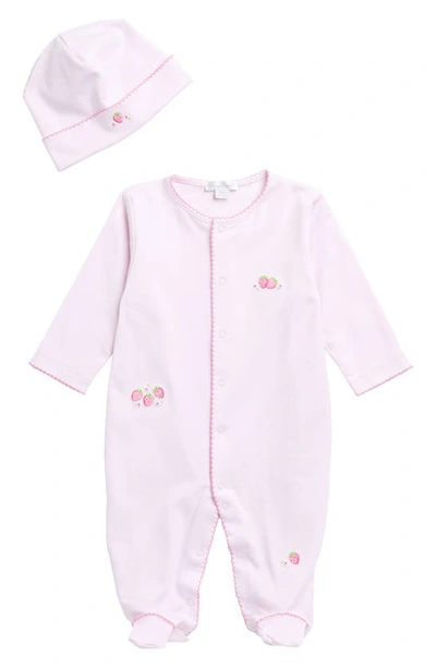 Shop Kissy Kissy Strawberry Embroidered Pima Cotton Footie & Hat Set In Pink