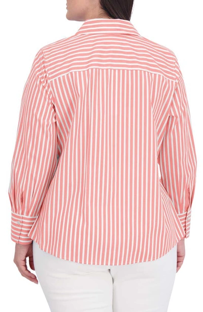 Shop Foxcroft Mary Stripe Stretch Button-up Shirt In Tangerine