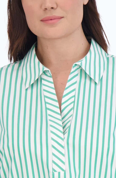 Shop Foxcroft Sophia Stripe Three-quarter Sleeve Stretch Button-up Shirt In Kelly Green