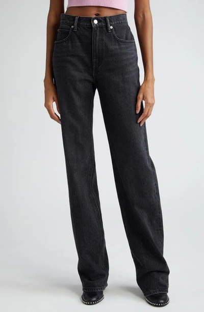 Alexander Wang Embossed Logo Relaxed Straight Jeans In Grey Aged