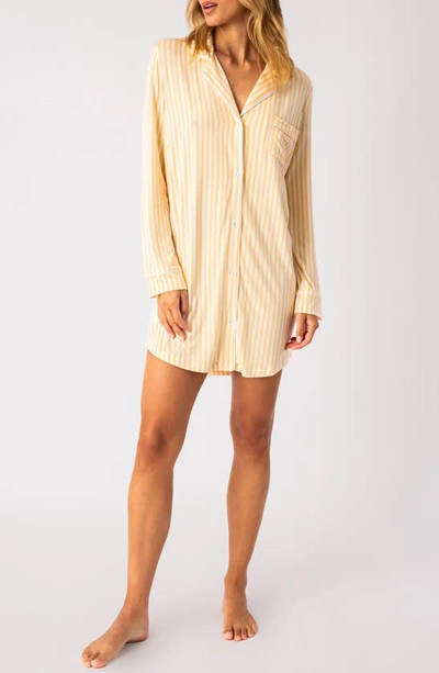 Shop Pj Salvage Lazy Days Stripe Long Sleeve Nightgown In Sunshine