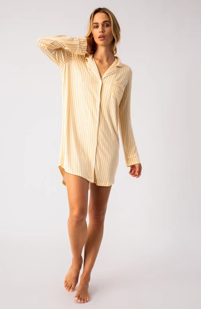 Shop Pj Salvage Lazy Days Stripe Long Sleeve Nightgown In Sunshine