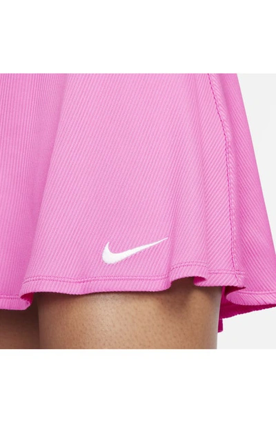 Shop Nike Dri-fit Ribbed Miniskirt In Playful Pink/ White