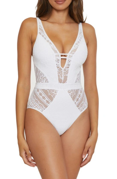 Shop Becca Color Play Lace One-piece Swimsuit In White