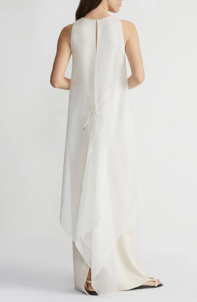 Shop Lafayette 148 Tie Back Overlay Sleeveless Silk Column Gown In Cloud