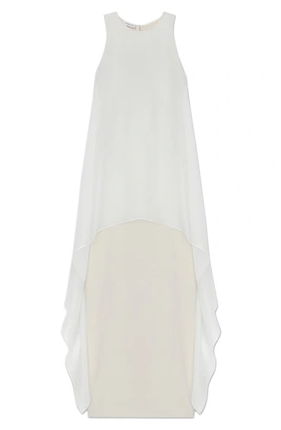Shop Lafayette 148 Tie Back Overlay Sleeveless Silk Column Gown In Cloud