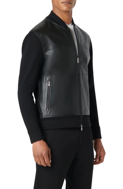 Shop Bugatchi Leather Front Zip-up Cotton & Cashmere Cardigan In Black
