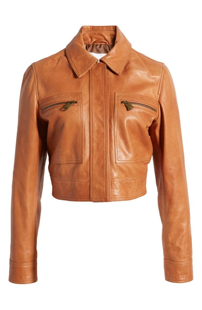 Shop Frame Crop Leather Moto Jacket In Light Whiskey