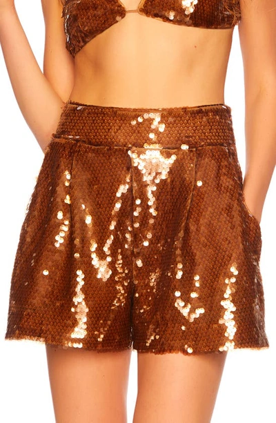 Shop Susana Monaco Sequin Semisheer Shorts In Caramel