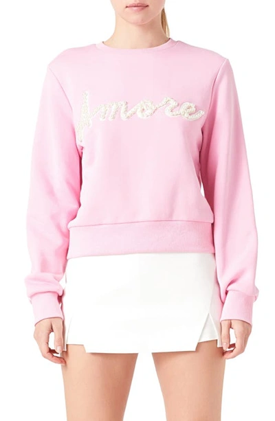 Shop Endless Rose Amore Pearly Beaded Sweatshirt In Pink