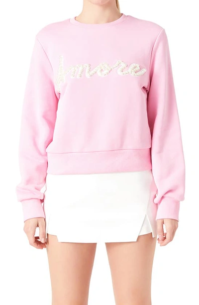 Shop Endless Rose Amore Pearly Beaded Sweatshirt In Pink