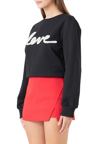 Shop Endless Rose Pearly Bead Love Sweatshirt In Black