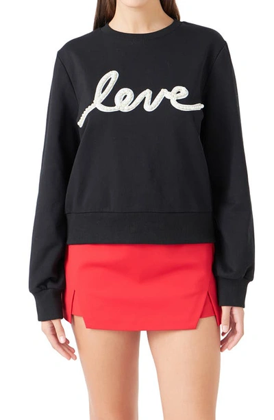 Shop Endless Rose Pearly Bead Love Sweatshirt In Black