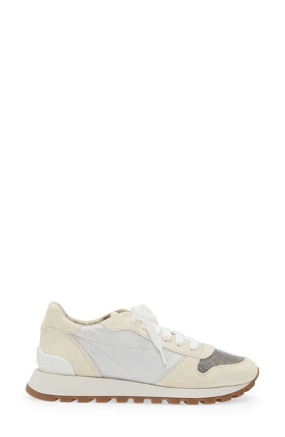 Brunello Cucinelli Bead-embellished Nylon And Suede Sneakers In White