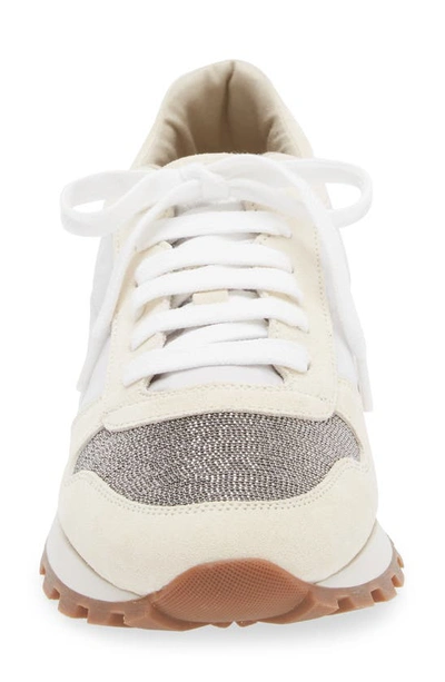Brunello Cucinelli Bead-embellished Nylon And Suede Sneakers In White