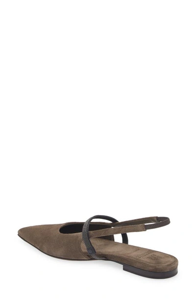 Brunello Cucinelli Monili Pointed Toe Slingback Flat In Medium Brown