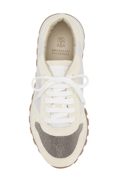 Brunello Cucinelli Bead-embellished Nylon And Suede Sneakers In White