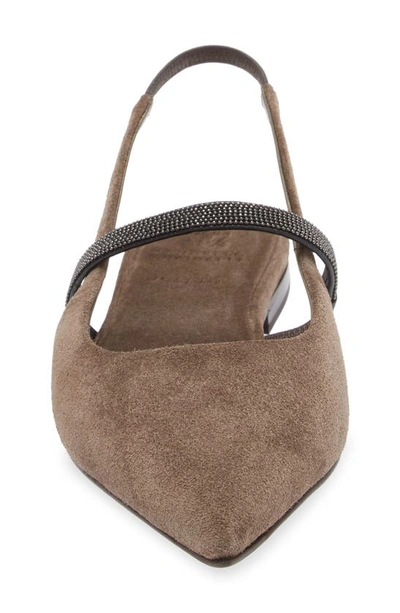 Brunello Cucinelli Monili Pointed Toe Slingback Flat In Medium Brown