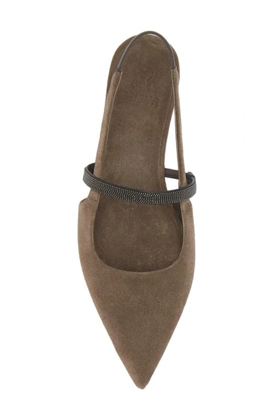 Brunello Cucinelli Monili Pointed Toe Slingback Flat In Medium Brown
