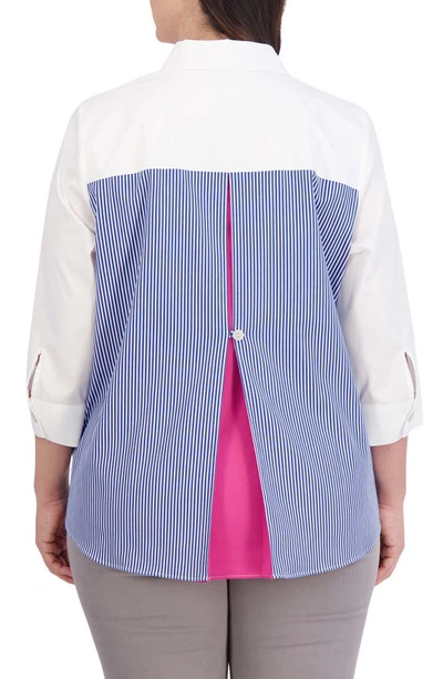 Foxcroft Kelly Mix Solid Stripe Shirt In Blue Wht Stripe