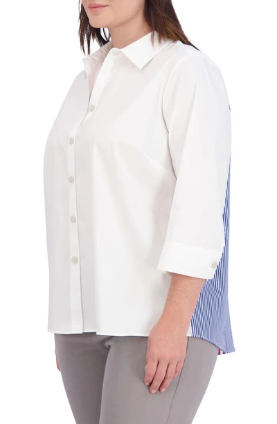 Foxcroft Kelly Mix Solid Stripe Shirt In Blue Wht Stripe