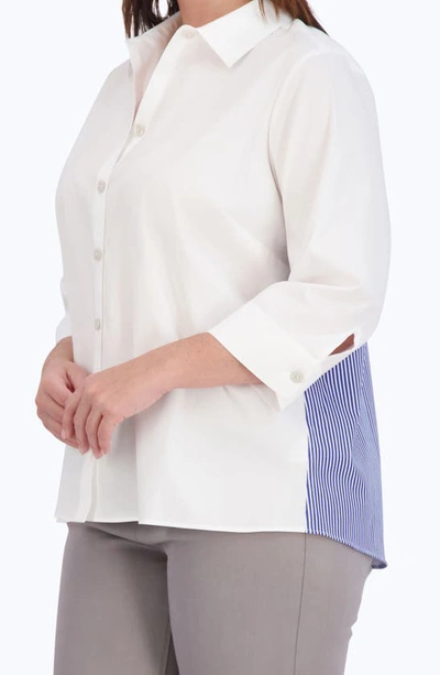 Foxcroft Kelly Mix Solid Stripe Shirt In Blue Wht Stripe