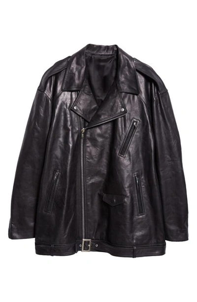 Shop Rick Owens Oversize Leather Biker Jacket In Black