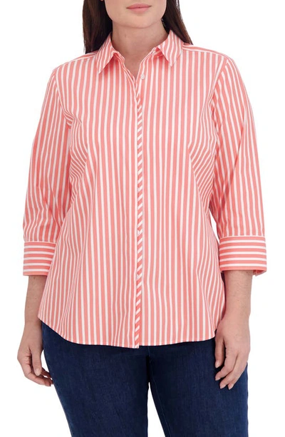 Shop Foxcroft Charlie Stripe Button-up Shirt In Tangerine