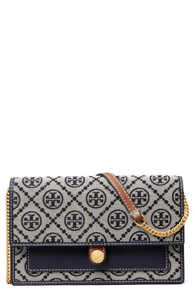 Shop Tory Burch T Monogram Wallet On A Chain In Tory Navy