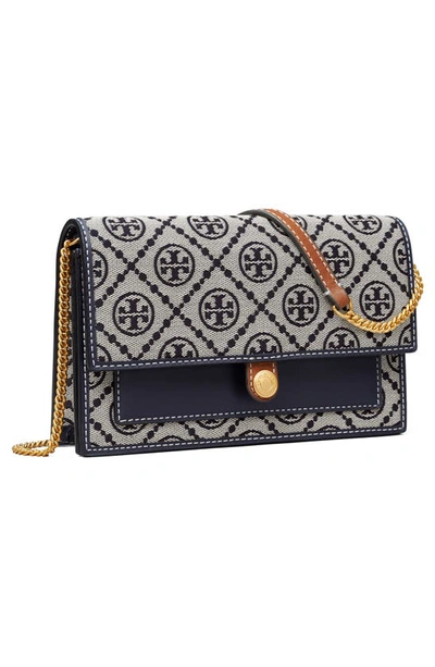 Tory Burch T Monogram Wallet On A Chain In Tory Navy