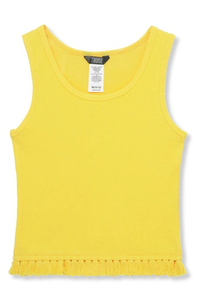 Shop Truce Kids' Fringe Hem Cotton Tank Top In Yellow