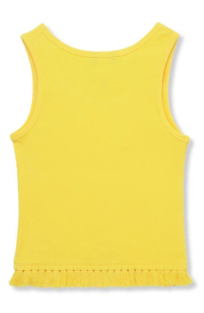 Shop Truce Kids' Fringe Hem Cotton Tank Top In Yellow