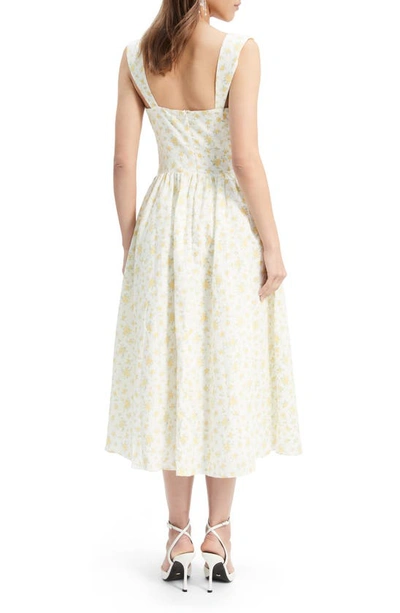 Shop Bardot Malea Floral Print Sleeveless Linen Blend Midi Dress In Yellow Floral