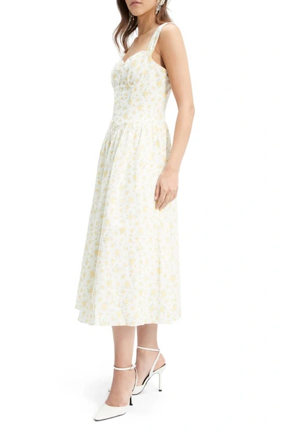 Shop Bardot Malea Floral Print Sleeveless Linen Blend Midi Dress In Yellow Floral