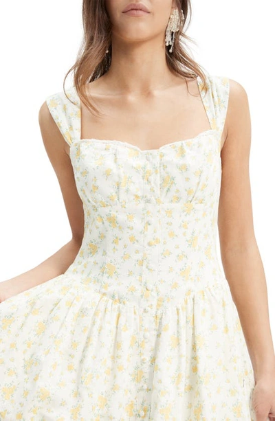 Shop Bardot Malea Floral Print Sleeveless Linen Blend Midi Dress In Yellow Floral