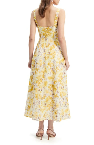 Shop Bardot Lilah Corset Midi Dress In Yellow Floral