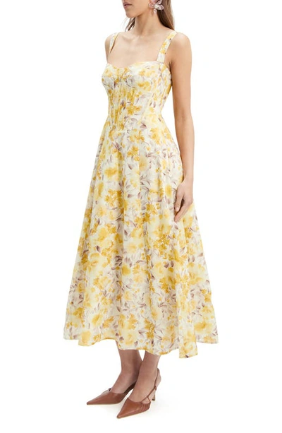 Shop Bardot Lilah Corset Midi Dress In Yellow Floral